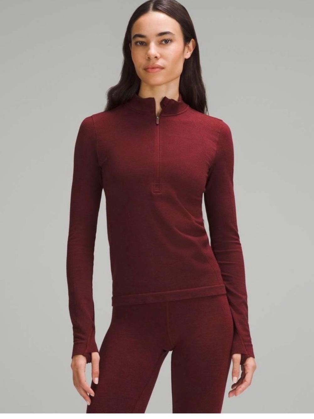 lululemon athletica Deep Burgundy Half-Zip Long Sleeve Top sz8